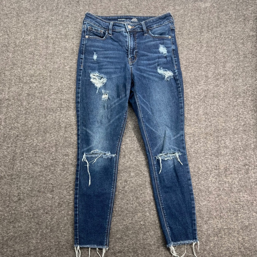 Old Navy Rockstar Super Skinny High Rise Distressed Raw Hem Jeans Blue Womens 6